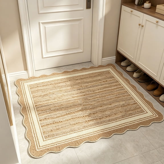 Jute Rug 20"x31" Natural Farmhouse Entryway Rug, Scalloped Door mat & Kitchen Mat with Non-Slip Backing, Indoor Farmhouse Door Mat for High-Traffic Areas, Front Door Rug for Entryway Boho Decor