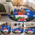 thumbnail image 5 of Round Rugs 8Ft, Blue Gnomes Christmas Round Area Rug Washable Indoor Throw Carpet, Snowflake Xmas Balls Large Non Slip Circle Rug for Kids Room RV Home Decor Aesthetic, 5 of 8