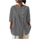 thumbnail image 3 of Mujeres 3/4 Manga Verano Tops Color Sólido Cuello Redondo Botón Cordón Blusa Casual para Diario, 3 of 7