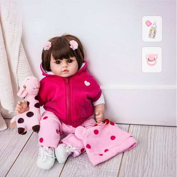 CozyPlay 18 Inch Doll Realistic Reborn Baby Dolls - stuffed cotton body with silicone Arms and legs Baby Doll Set with Accessories for Girls 