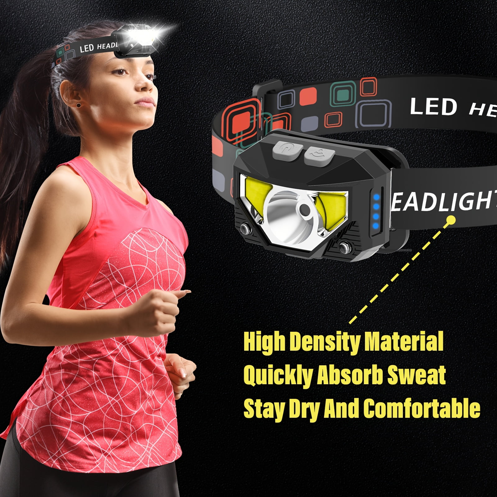 Rechargeable 1200LM LED Headlamp with Red Light, 8 Modes for Camping, Hiking, Cycling, Fishing, Car Repair, Emergency, Gift for Men