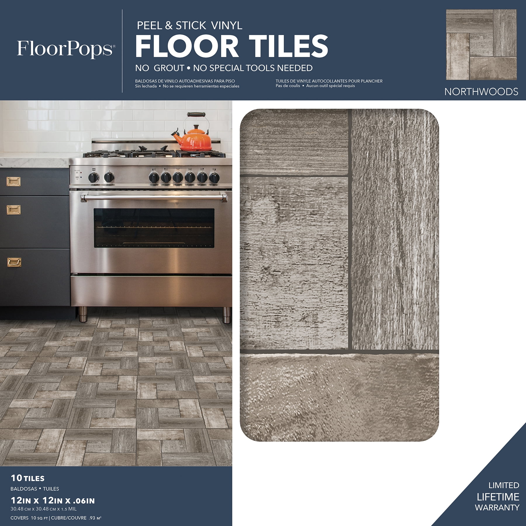 FloorPops Virgin Vinyl Black FP3291 Northwoods Peel & Stick Floor Tiles