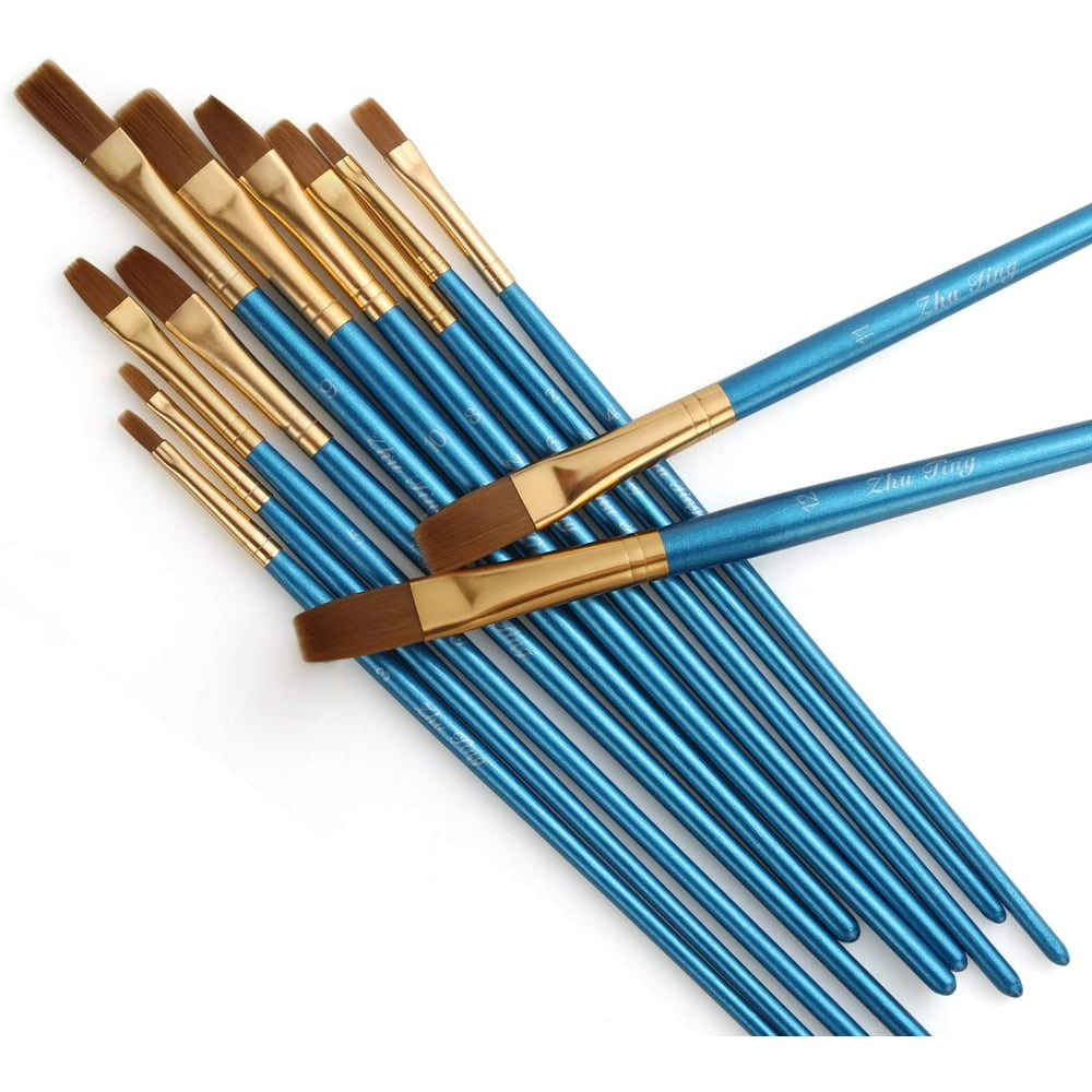 12 Pcs Flat Paint Brushes Set Kids Nylon Hair Acrylic