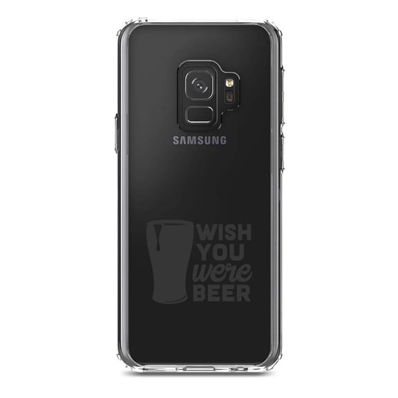 DistinctInk Clear Shockproof Hybrid Case for Samsung Galaxy S9 (5.8" Screen) - TPU Bumper Acrylic Back Tempered Glass Screen Protector - Wish You Were BEER