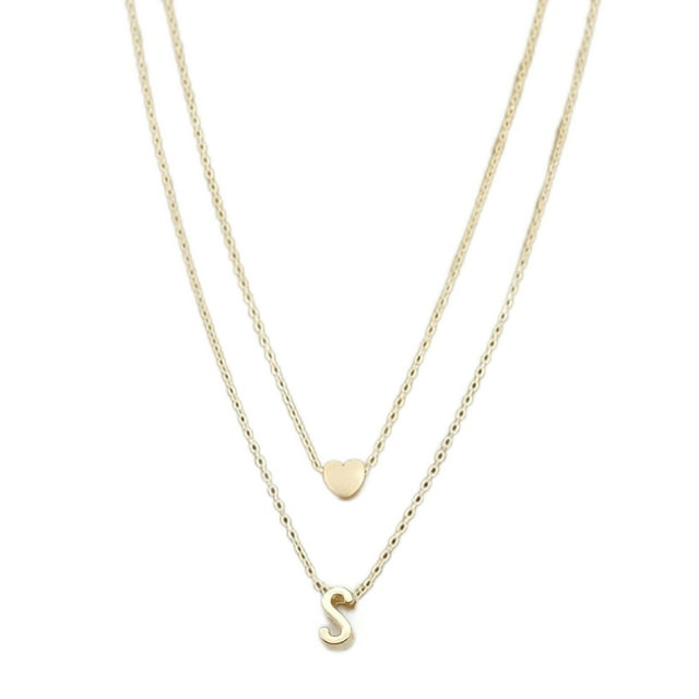 Visland Collier pour Femmes Poli Double Couche Forme de Lettre Pendentif Anti-Déformation Cadeau