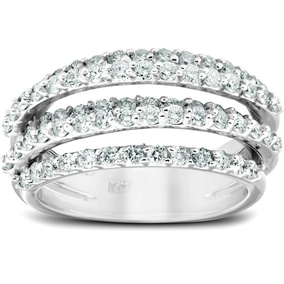 Pompeii 1 1/4 Ct Diamond Ring Womens Fashion Cocktail Multi Row Wide Band 14k White Gold