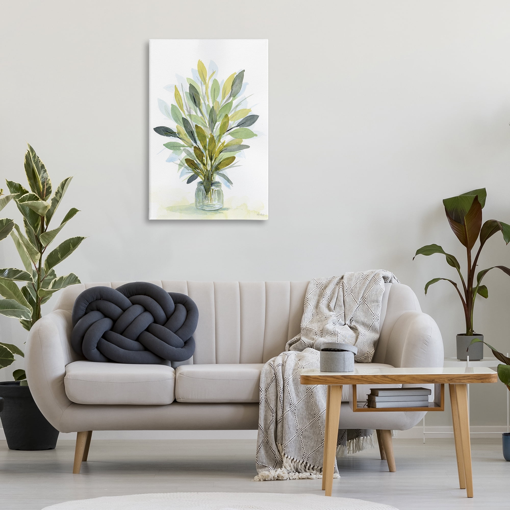 Stupell Industries Layered Leaves in Jar Botanical & Floral Painting Gallery Wrapped Canvas Art Print Wall Art, 24 x 36