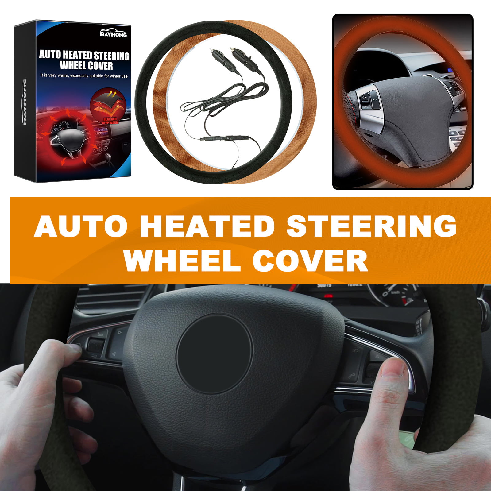 Auto Heated Steering Wheel Cover Universal Size Quickly Heating