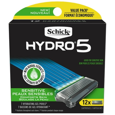 Schick Hydro Sense Sensitive Mens Razor Blade Refill with Sensitive Gel, Includes 12 Razor Blades