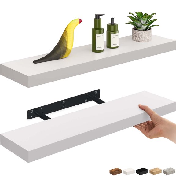 Ballucci 24" Floating Shelves for Wall, 2-Pack with Invisible Brackets, 6" Deep, White