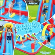 Adnoom Inflatable Water Slide for Bid Kids, Bounce House with Obstacle Course, Dual Pools, Slide, Basketball Hoop, Climbing Wall, Water Cannon, Jumping Castle without Blower, Water Park for Backyard