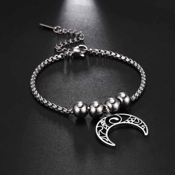 TEAMER Crescent Moon Celtics Knot Beads Charm Witch Bracelet Witchcraft Amulet Stainless Steel