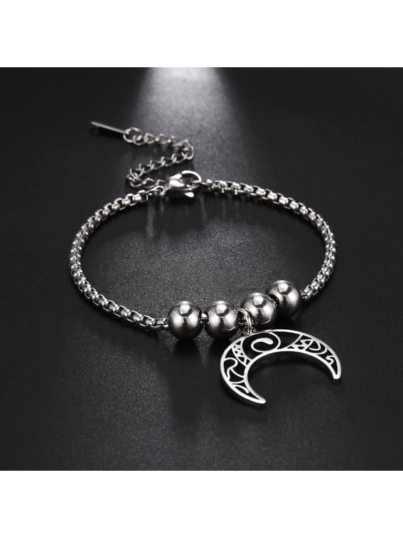Crescent Moon Celtics Knot Beads Charm Witch Bracelet Witchcraft Amulet Stainless Steel