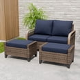 thumbnail image 6 of EAGLE PEAK 3 Piece Wicker Outdoor Patio Furniture Set, Patio Set with 2 Seat Loveseat Sofa, and 2 Ottomans, Brown/Blue, 6 of 8