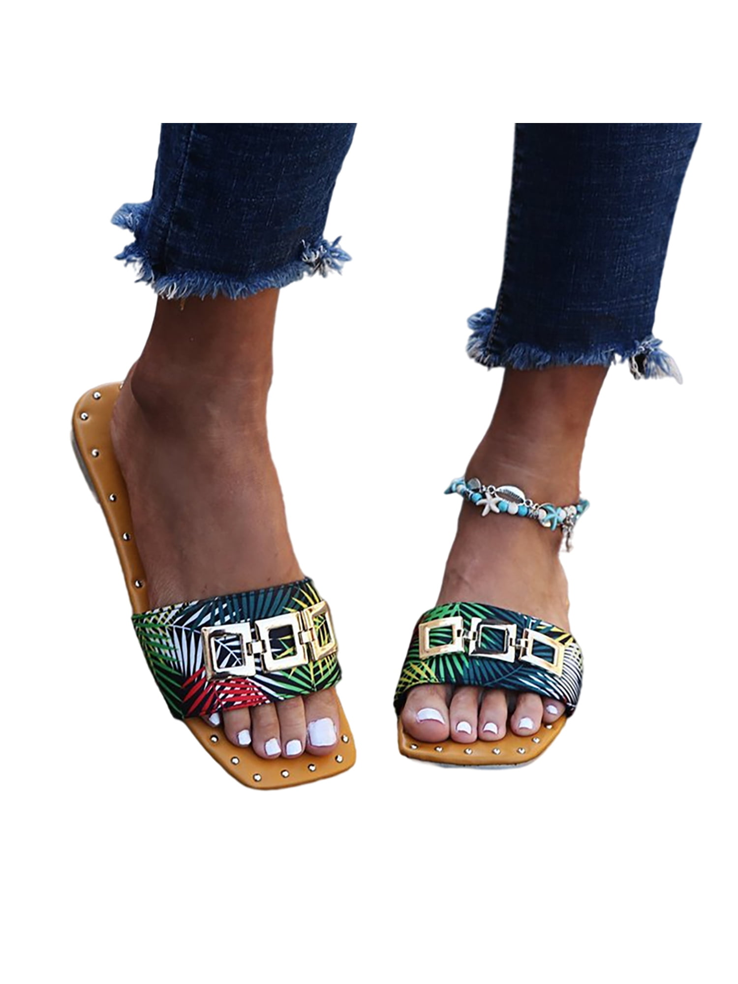 Details about   Women Slippers Shoes Flat Open Toe Multi Color Backless Casual Sandals 