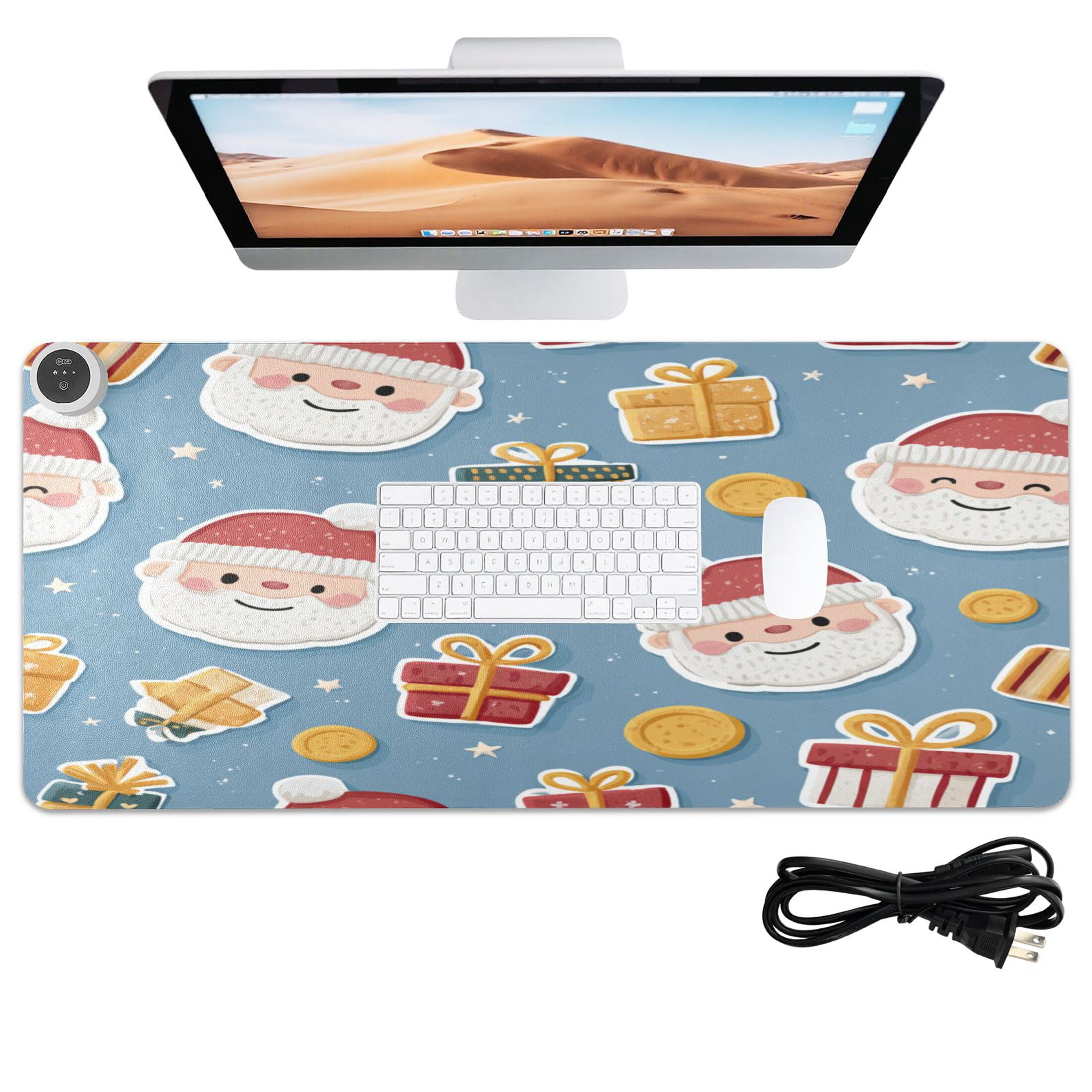 Large Heated Desk Mat Mouse Pad 31.5"x13"PU Leather Graphene Heating Desk Warmer with 3 Temperature Settings 110V US Plug Non-Slip Warm Pad for Home, Office, and Gaming Santa Claus Gifts and Coins