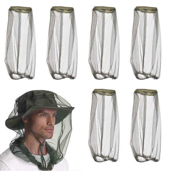 6 Pcs Mosquito Head Net Mesh, Mosquito Hat Mask Head Cover for Camping Fishing Hiking Backpacking