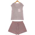 thumbnail image 3 of Bermudas Conjunto de blusa y pantalones cortos para mujer, 2 uds., camisa de punto y pantalones cortos, trajes de punto informales de verano Cgtredaw Púrpura T XL para Mujer, 3 of 8
