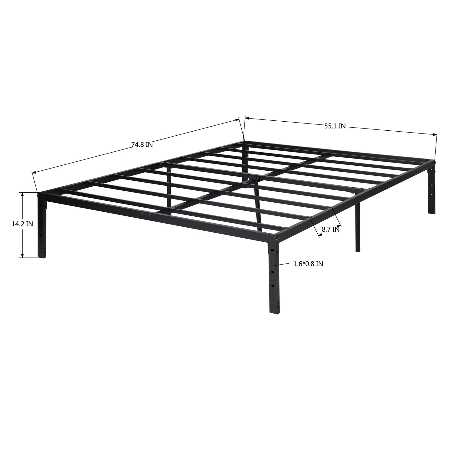 Auto Beyond Metal bed frame, double bed frame with storage space, heavy-duty sturdy mattress base, easy assembly, no box spring required, black