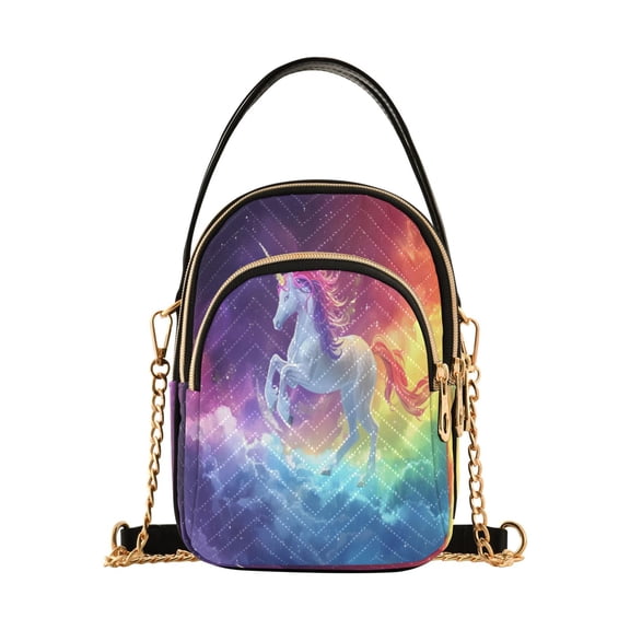 ALAZA Chain Crossbody Bags for Women Unicorn Running on Rainbow Shoulder Handbag Phone Purse