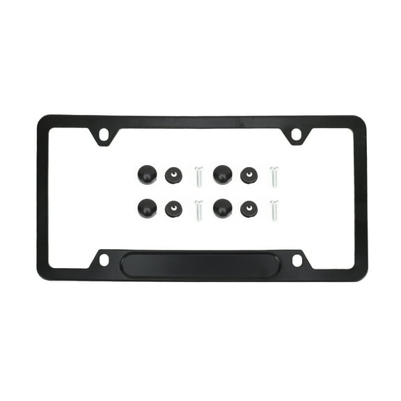 Unique Bargains Aluminium Alloy License Plate Holder with Slot Hole Mirror Polished License Plate Holder Black