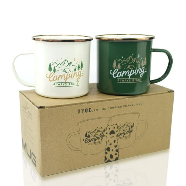 Juego de 2 tazas para acampar Roadmap, esmaltadas, 500 ml, duraderas, acero inoxidable 304