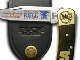 Buck 110 NRA National Rifle Association Wooden Folding Hunter Custom Pocket Knife
