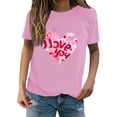 thumbnail image 2 of Women's T Shirts New Summer Valentines Day Simple Love Printed Round Neck Short Sleeve Casual Tops Pink, 2 of 4