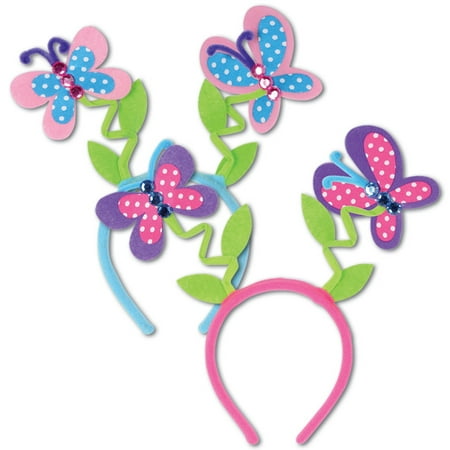 Beistle Club Pack of 12 Vibrantly Colored Butterfly Boppers Headband Party Favors - One Size