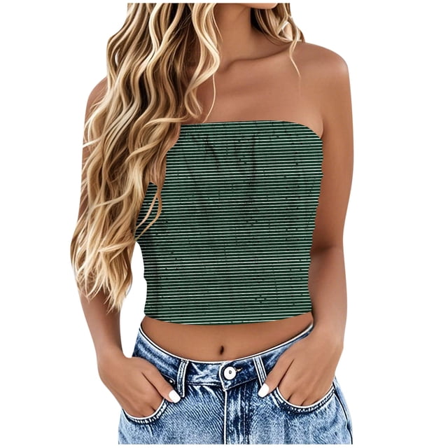 Tube Top for Women, Sleeveless Strapless Solid Color Summer Top, Polyester Casual Fit, Regular Length, Hand Wash Cold