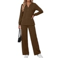 thumbnail image 2 of Fantaslook Fall Fashion Two Piece Lounge Sets for Women Henley V Neck Vacation Travel Outfit Casual Wide Leg Pants Matching Sets Women Clothing, 2 of 7