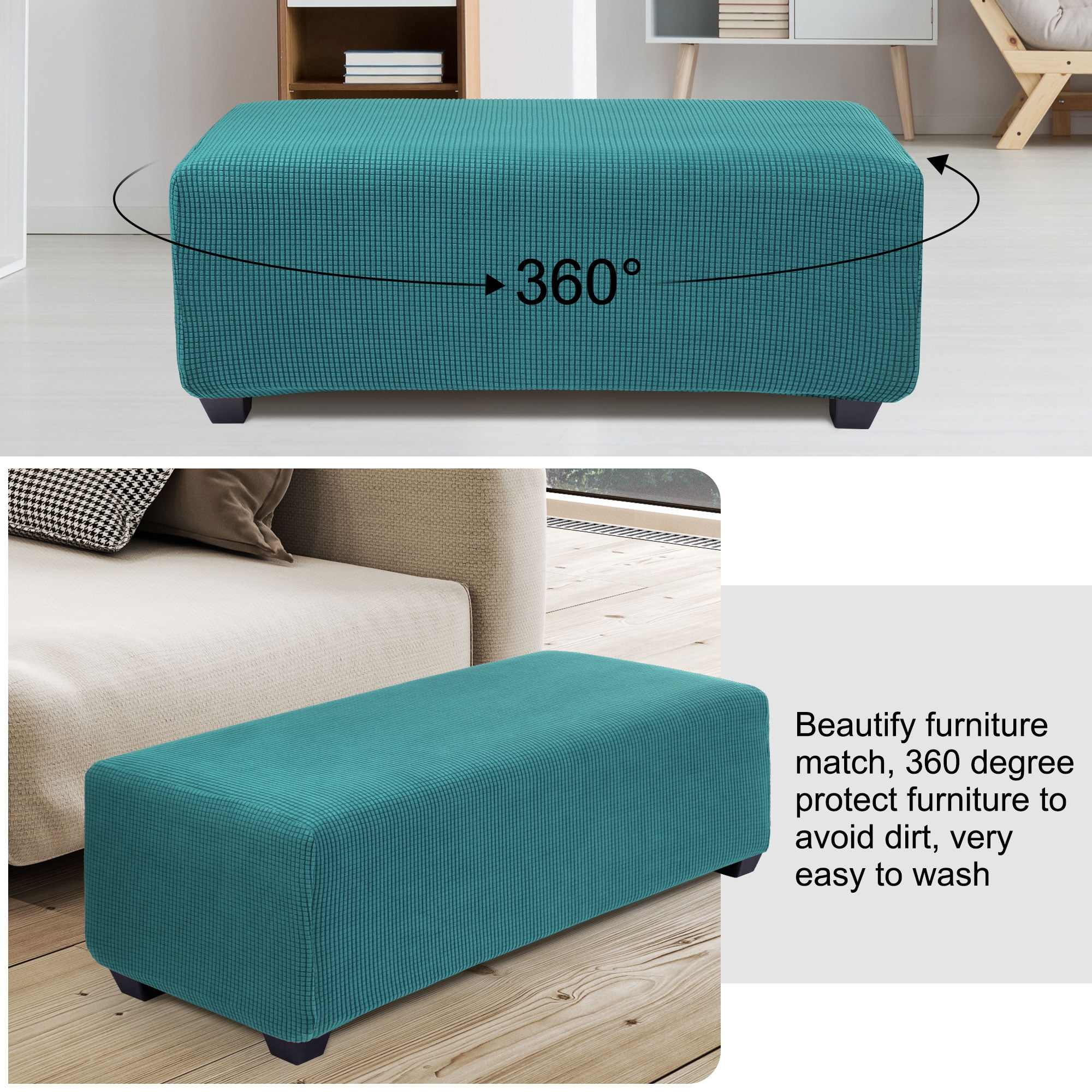 Unique Bargains Stretch Ottoman Cover Slipcover Furniture Covers Peacock Blue X-Large