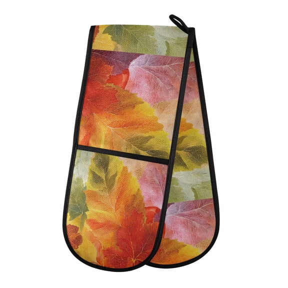 35" x7" Double Oven Mitt Heat Resistant Oven Gloves Withstands Up to 200°C for Kitchen Baking & BBQ Various Shades Autumn Leaves