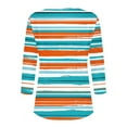 thumbnail image 4 of Dazajoo Striped 3/4 Sleeve Tops for Women Colorful Stripes V Neck Henley Shirts 2024 Fall Womens Baggy Oversized Colorblock T Shirt,Blue,XXXL, 4 of 5