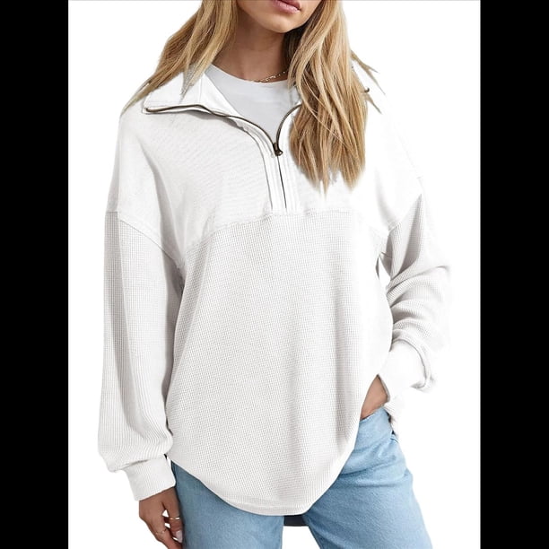 Sudadera Informal de Mujer con Cuello de Tortuga y Media Cremallera, Jersey Holgado de Larga, Ropa de Otoño XL