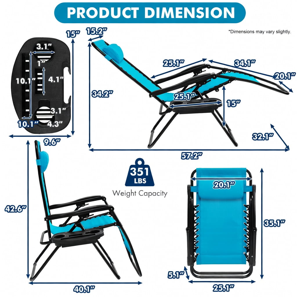 Hommoo Zero Gravity Folding Lounge Chair for Outdoor & Indoor Use, Heavy-Duty Steel Frame, Compact Foldable Design with Cup Holder & Adjustable Recline, Light Blue