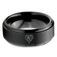 thumbnail image 2 of Tungsten Heart Love Hippy Boho Emoji Band Ring 8mm Men Women Comfort Fit Black Step Bevel Edge Brushed Polished, 2 of 4