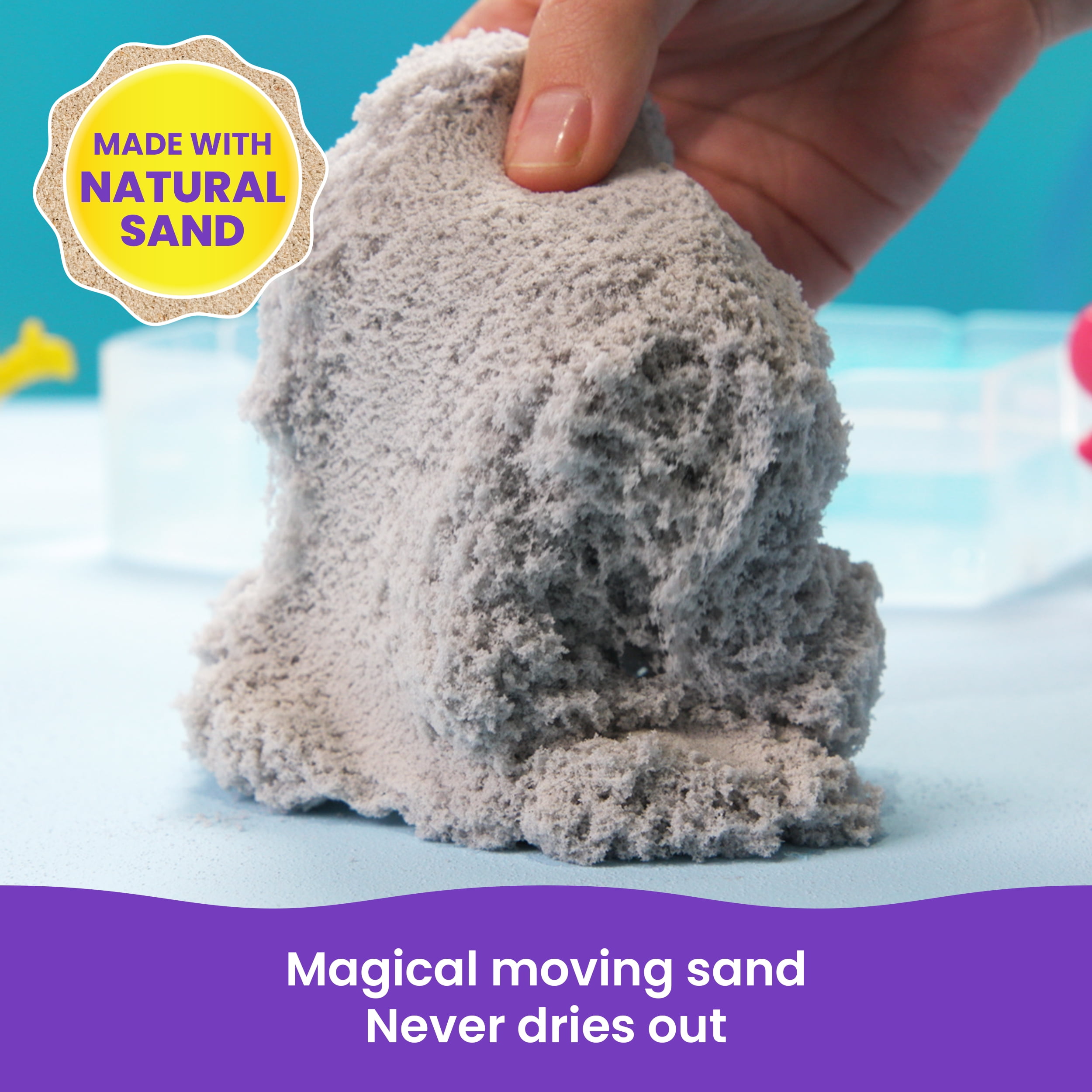 Sable Kinetic Sand, Coffret découverte Splash avec 170 g de sable de jeu qui change de couleur, 3 outils et moules, rangement réutilisable, jouets sensoriels pour enfants à partir de 3 ans Kinetic Sand