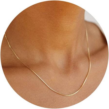 Minimalist Thin Gold Chain 18K Gold Plated Thin Box Chain Necklace Short Small Gold Chain Choker Necklaces for Women[x577]