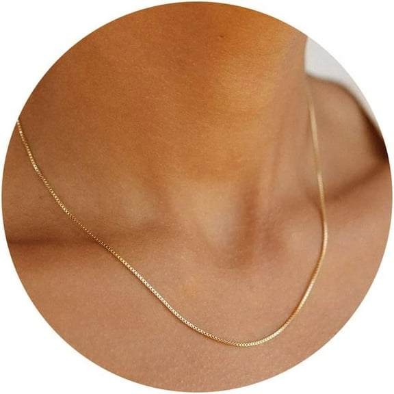 Minimalist Thin Gold Chain 18K Gold Plated Thin Box Chain Necklace Short Small Gold Chain Choker Necklaces for Women[x577]