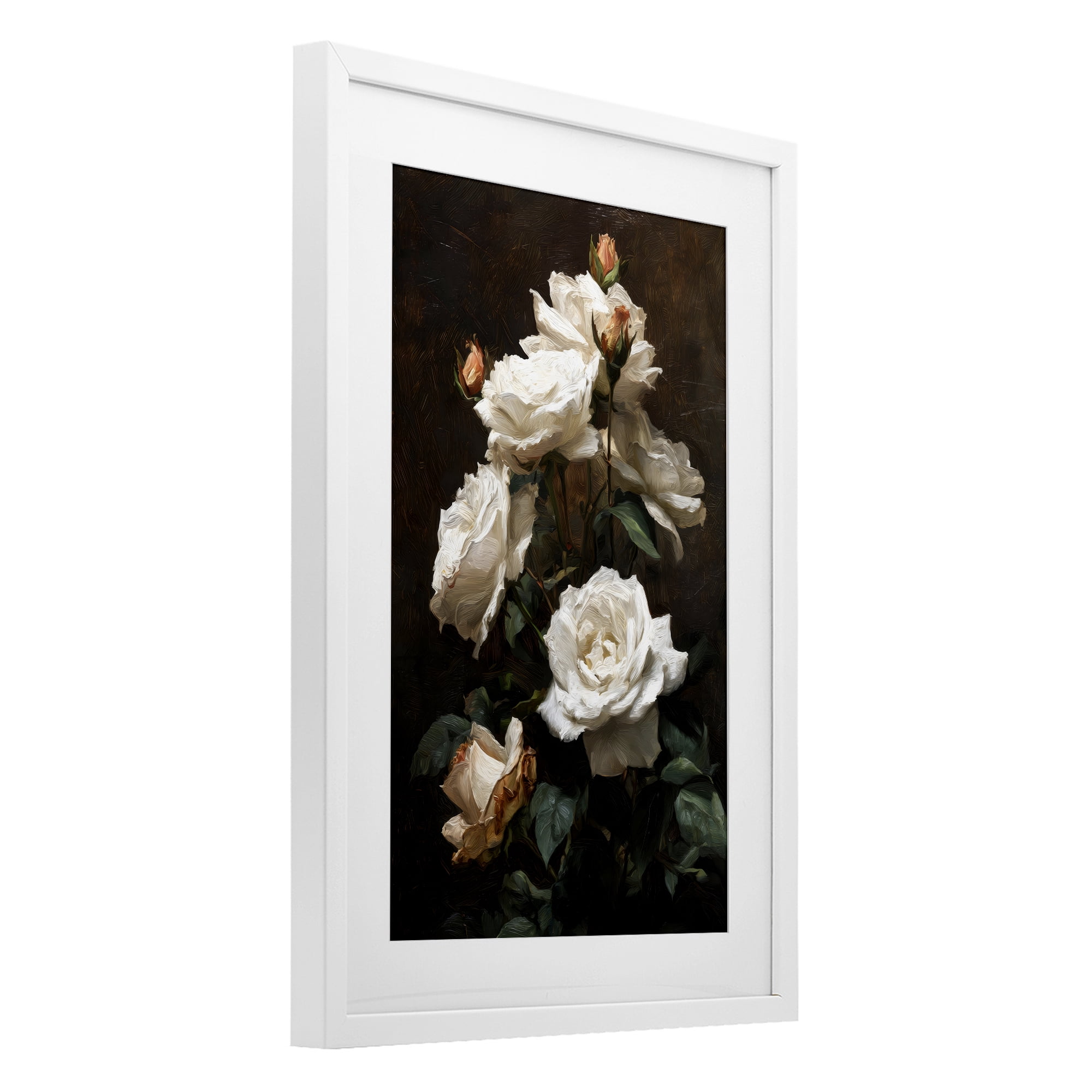 Stupell Industries Tower of White Roses White Framed Print Under Glass, design by Petal Prints Design