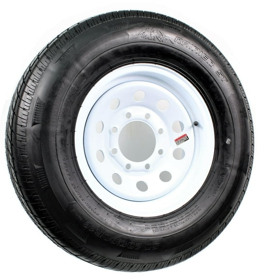 eCustomrim Radial Trailer Tire On White Rim ST235/80R16 Load E 8 Lug On 6.5 Modular Wheel