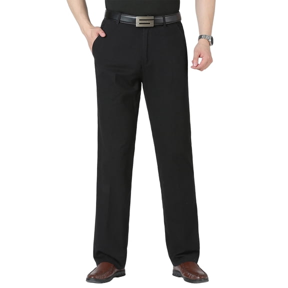 Iaqnaocc Mens Dress Pants Classic Fit Stretch Wrinkle Resistant Casual Office Men's Pants Regular Flat Front Straight Leg Trousers Black L
