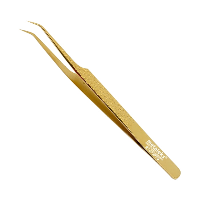 4PCS - 14CM Golden Titanium Coated Eyelash Extension Tweezers With Black Glitter Elastic Kit Made of Japanese Stainless Steel