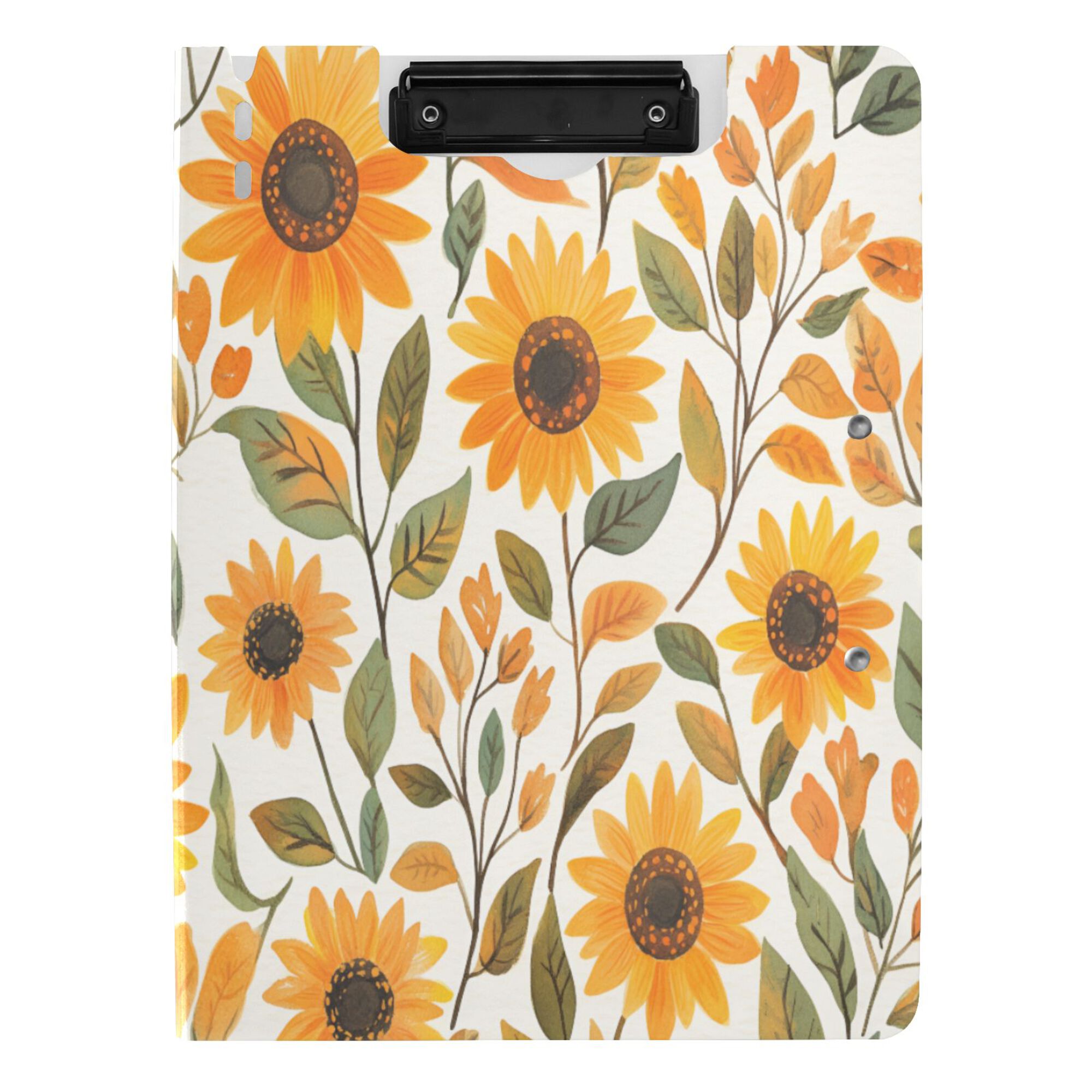 FORMRS A4 Clipboard Folder with Pen Holder Horizontal Foldable School Office Binder, Watercolor Sunflowers