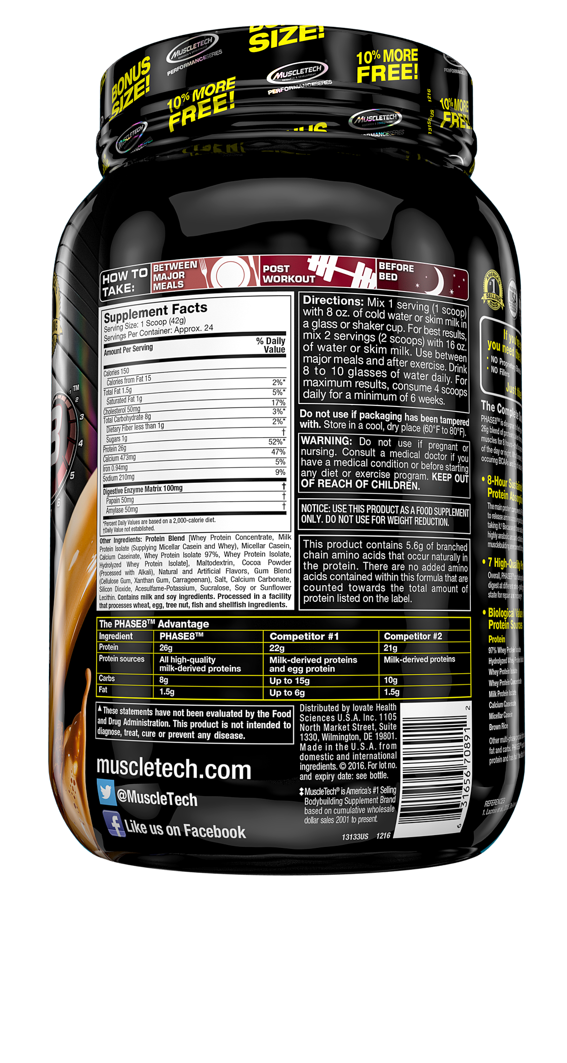 Phase8 Whey Protein Powder, Sustained Release 8-Hour Protein Shake, Milk Chocolate, 22 Servings (2.0lbs) - image 4 of 4