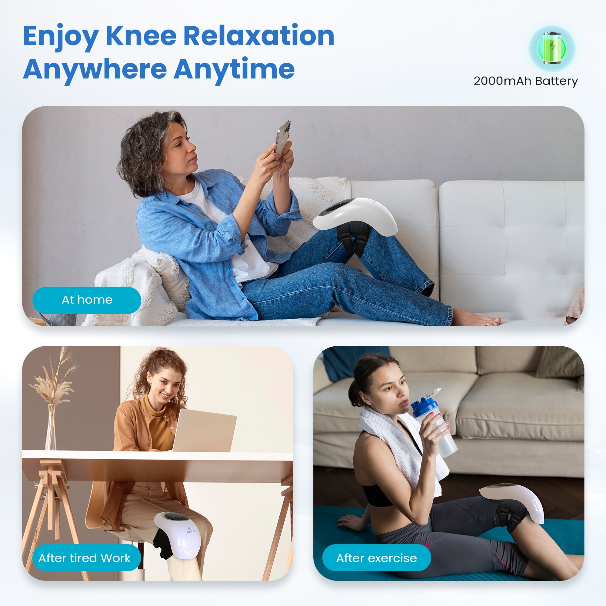 Cupilo Cordless Knee Massager, Knee Massage with 3 Heating, 3 Vibration Modes, for Joint Discomfort, Gifts for Grandma Grandpa Men Women