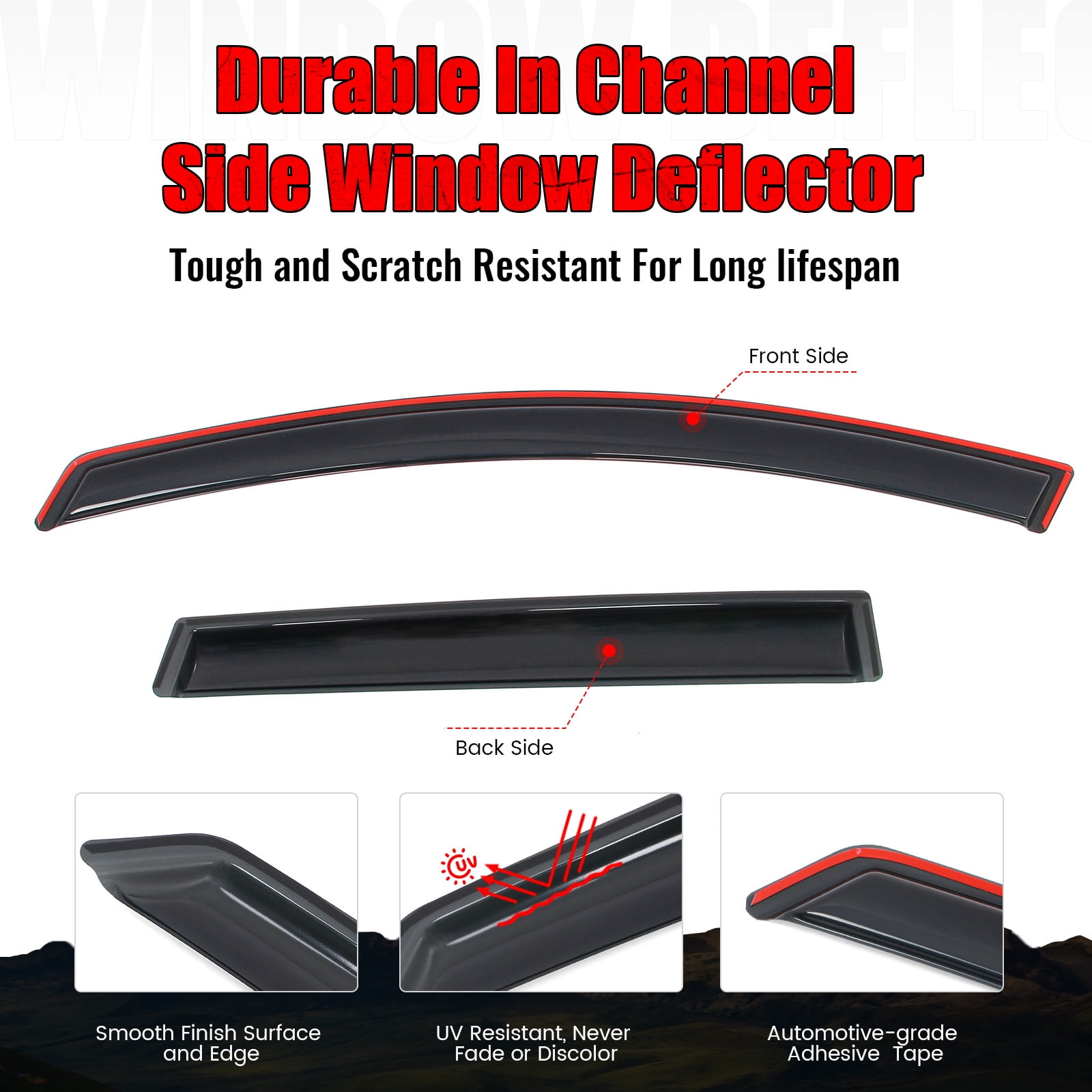 Ikon Motorsports In-Channel Window Visors Fits 2015-2024 Nissan Murano, Slim Style Side Door Rain Vent Guard Deflectors, Acrylic Smoke 4PCS