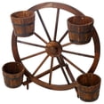 thumbnail image 3 of LiviNest Wooden Wagon Wheel Planter: Rustic Farmhouse Decor for Garden & Patio - Fir Wood & Metal Banded 4-Bucket Planter for Flowers & Plants, 3 of 6