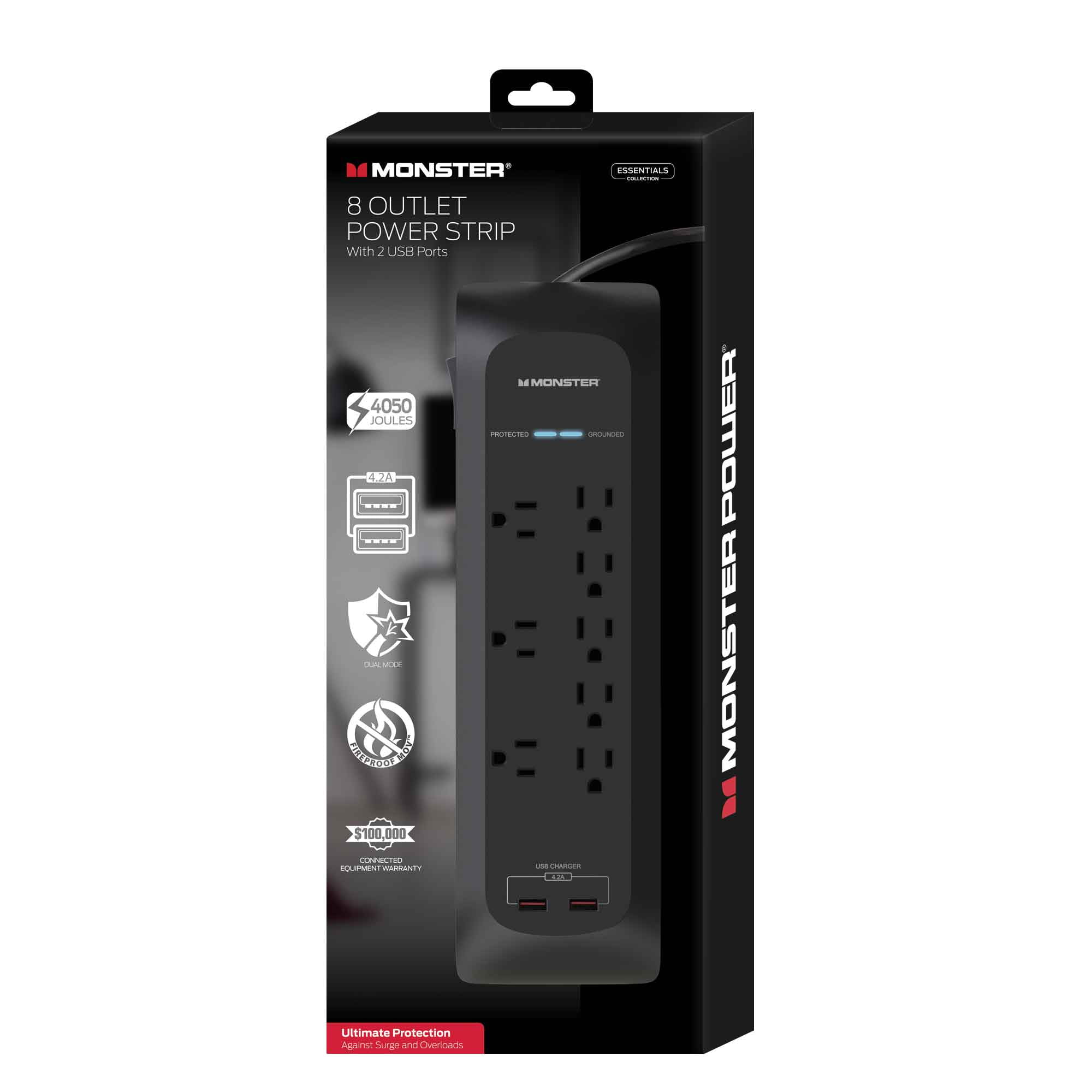 Monster 8Outlet Power Strip with 2 USB Ports